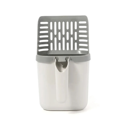 Cat litter scoop with integrated closed reservoir