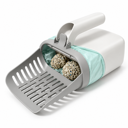 Cat litter scoop with integrated closed reservoir