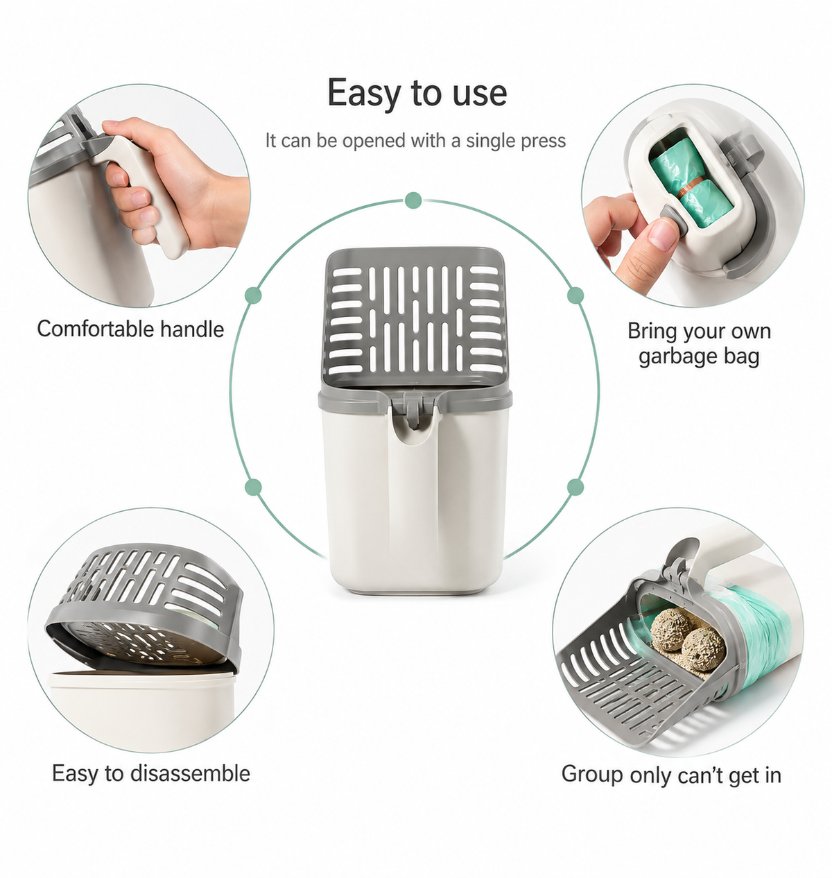 Cat litter scoop with integrated closed reservoir